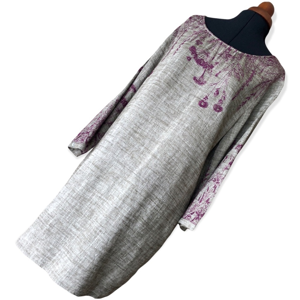 LAST CALL BEFORE DONATION: Anthropologie Grey Linen Embroidered Dress L